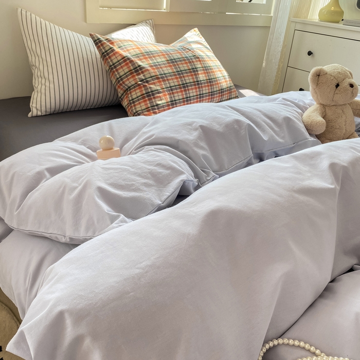 91家纺网 家纺一手货源 找家纺 繁花家居 2025新款高克重水洗棉云朵棉条纹撞色系列四件套 月光灰