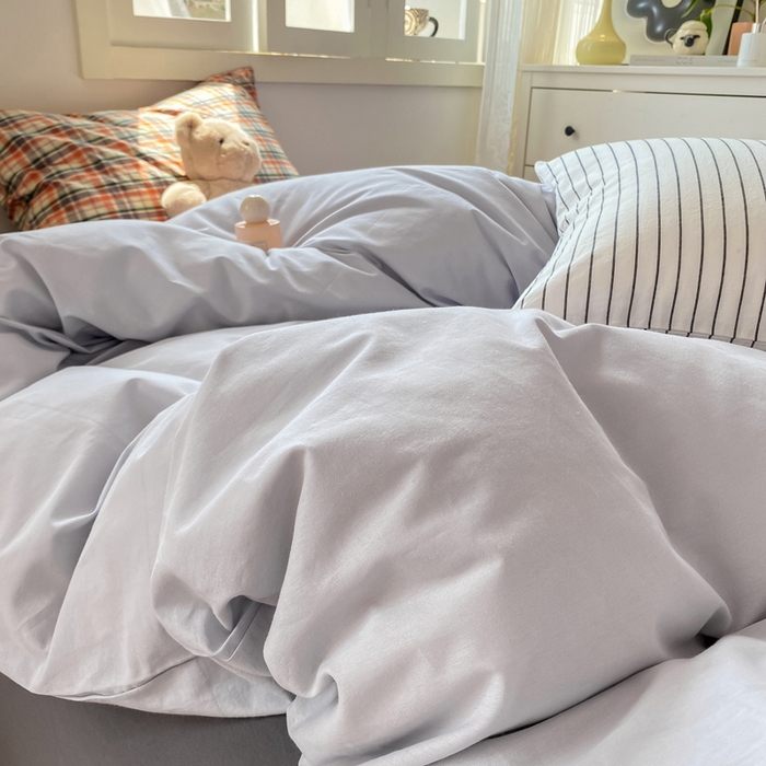 91家纺网 家纺一手货源 找家纺 繁花家居 2025新款高克重水洗棉云朵棉条纹撞色系列四件套 月光灰