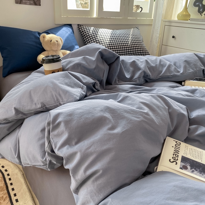 91家纺网 家纺一手货源 找家纺 繁花家居 2025新款高克重水洗棉云朵棉条纹撞色系列四件套 雾霾灰