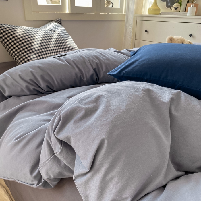 91家纺网 家纺一手货源 找家纺 繁花家居 2025新款高克重水洗棉云朵棉条纹撞色系列四件套 雾霾灰