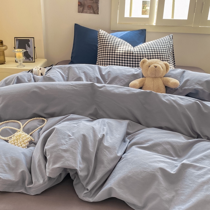 91家纺网 家纺一手货源 找家纺 繁花家居 2025新款高克重水洗棉云朵棉条纹撞色系列四件套 雾霾灰