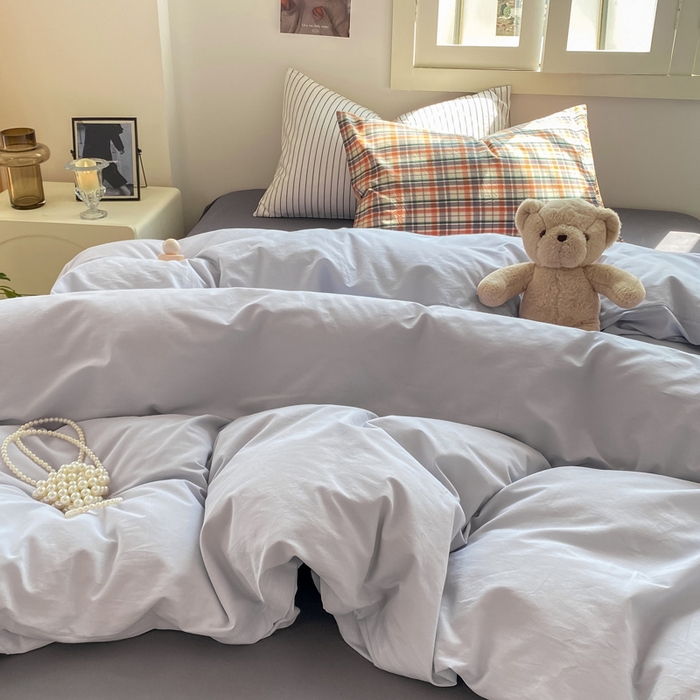 91家纺网 家纺一手货源 找家纺 繁花家居 2025新款高克重水洗棉云朵棉条纹撞色系列四件套 月光灰