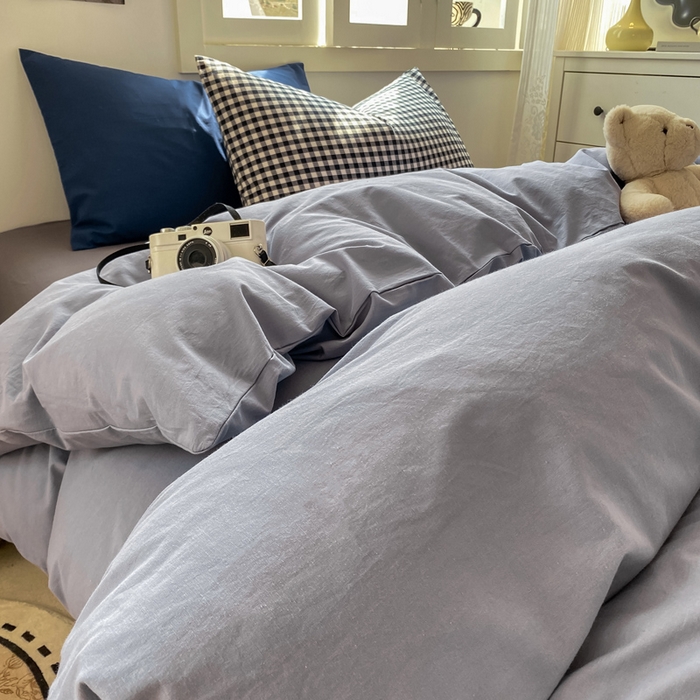 91家纺网 家纺一手货源 找家纺 繁花家居 2025新款高克重水洗棉云朵棉条纹撞色系列四件套 雾霾灰