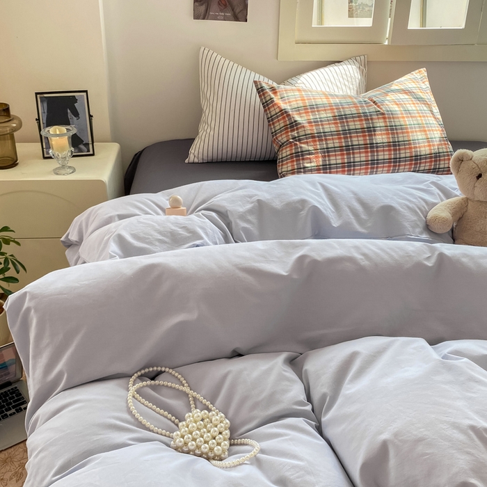 91家纺网 家纺一手货源 找家纺 繁花家居 2025新款高克重水洗棉云朵棉条纹撞色系列四件套 月光灰