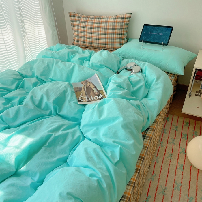 91家纺网 家纺一手货源 找家纺 繁花家居 2025新款高克重水洗棉云朵棉条纹撞色系列四件套 可可白+咖条