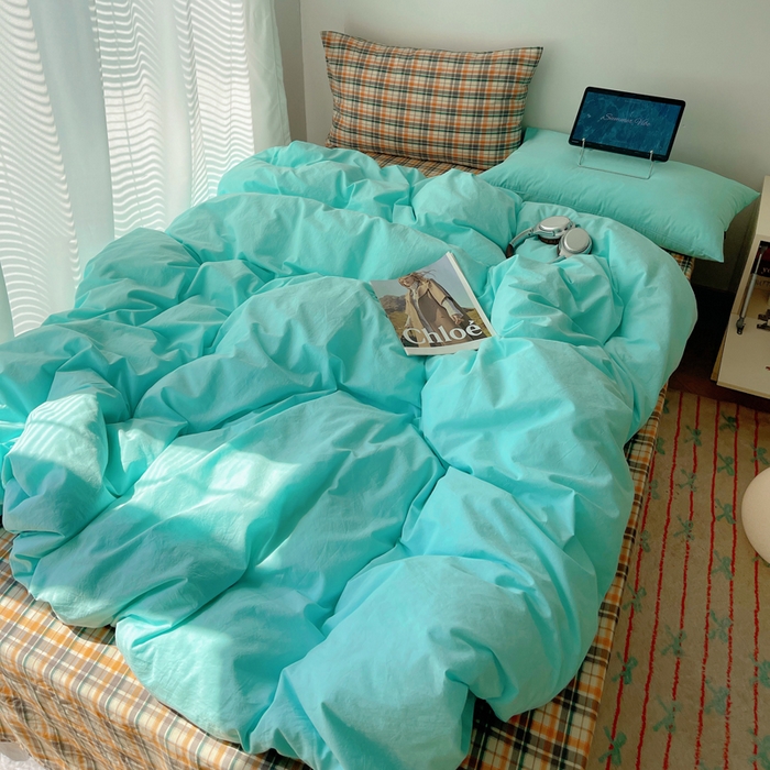 91家纺网 家纺一手货源 找家纺 繁花家居 2025新款高克重水洗棉云朵棉条纹撞色系列四件套 可可白+咖条