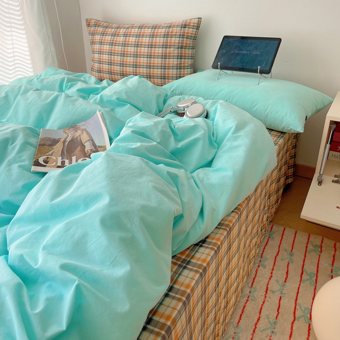 91家纺网 家纺一手货源 找家纺 繁花家居 2025新款高克重水洗棉云朵棉条纹撞色系列四件套 可可白+咖条