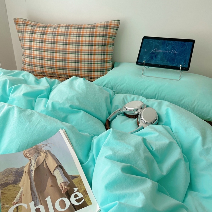 91家纺网 家纺一手货源 找家纺 繁花家居 2025新款高克重水洗棉云朵棉条纹撞色系列四件套 可可白+咖条