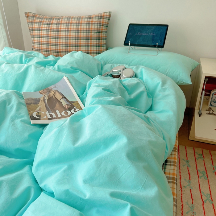 91家纺网 家纺一手货源 找家纺 繁花家居 2025新款高克重水洗棉云朵棉条纹撞色系列四件套 可可白+咖条