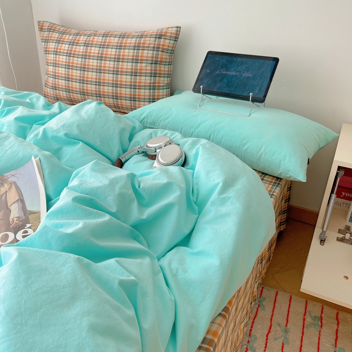 91家纺网 家纺一手货源 找家纺 繁花家居 2025新款高克重水洗棉云朵棉条纹撞色系列四件套 可可白+咖条