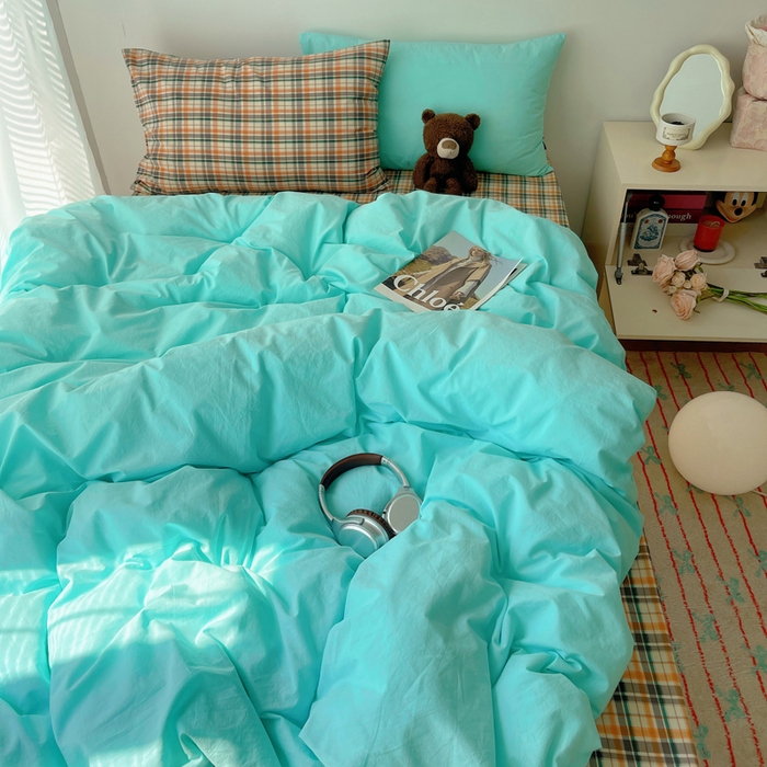 91家纺网 家纺一手货源 找家纺 繁花家居 2025新款高克重水洗棉云朵棉条纹撞色系列四件套 可可白+咖条