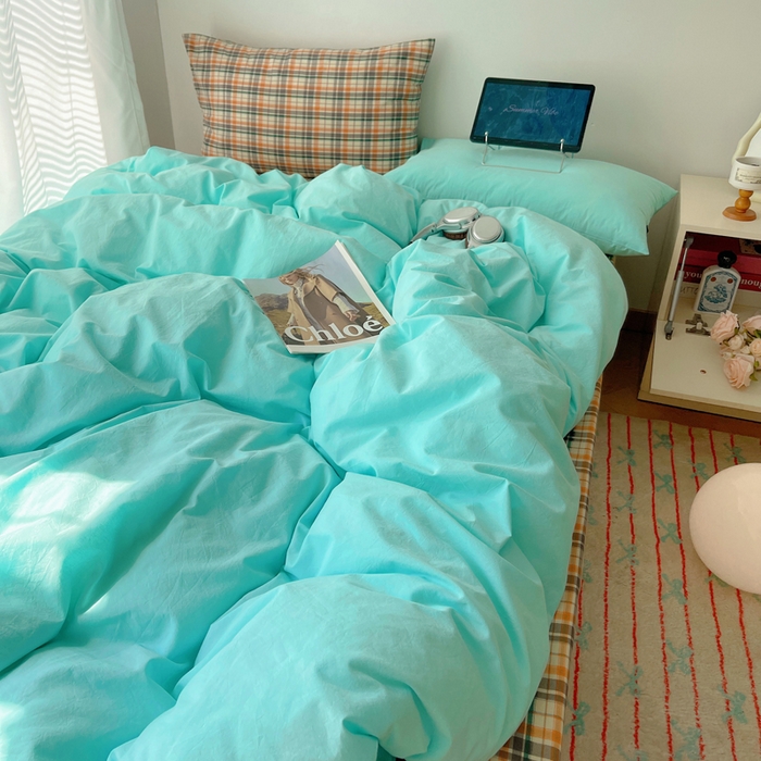 91家纺网 家纺一手货源 找家纺 繁花家居 2025新款高克重水洗棉云朵棉条纹撞色系列四件套 可可白+咖条