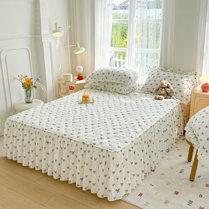 忘忧草 2025新款亲肤水洗棉夹棉床裙--小清新系列 蝴蝶结