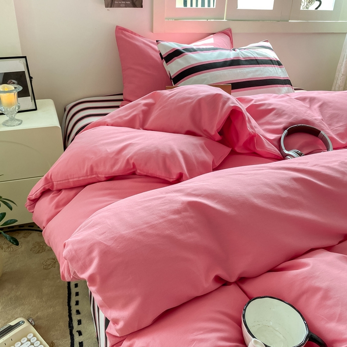 91家纺网 家纺一手货源 找家纺 繁花家居 2025新款高克重水洗棉云朵棉条纹撞色系列四件套 天空蓝+蓝条