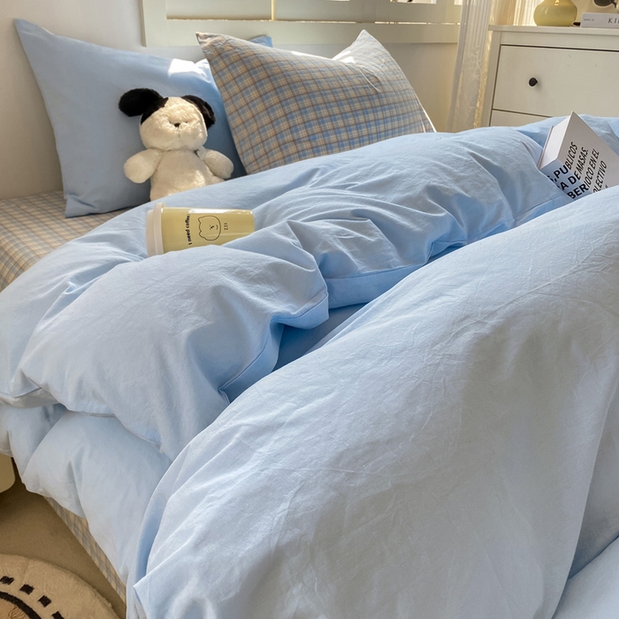 91家纺网 家纺一手货源 找家纺 繁花家居 2025新款高克重水洗棉云朵棉条纹撞色系列四件套 可可白+咖条