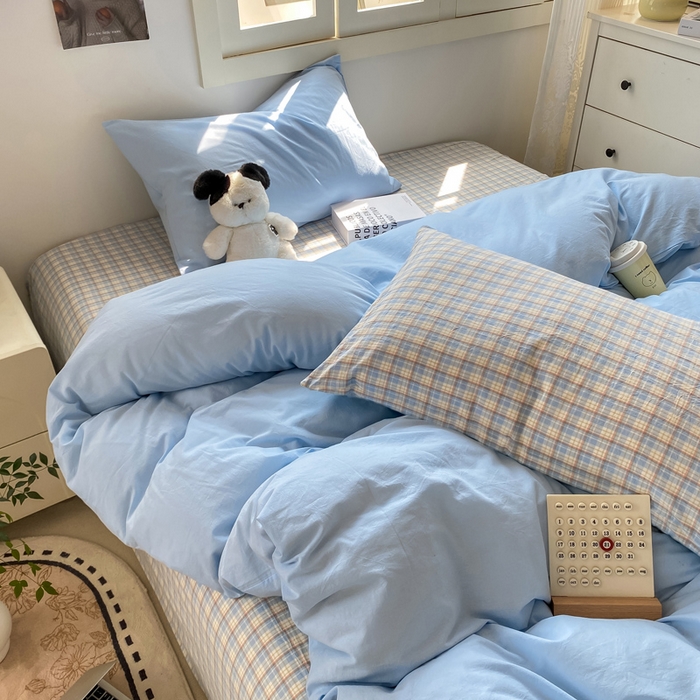 91家纺网 家纺一手货源 找家纺 繁花家居 2025新款高克重水洗棉云朵棉条纹撞色系列四件套 可可白+咖条