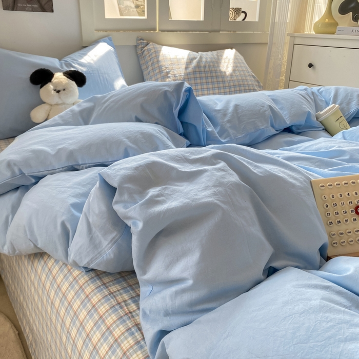 91家纺网 家纺一手货源 找家纺 繁花家居 2025新款高克重水洗棉云朵棉条纹撞色系列四件套 可可白+咖条