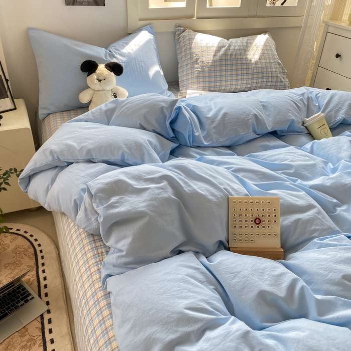 91家纺网 家纺一手货源 找家纺 繁花家居 2025新款高克重水洗棉云朵棉条纹撞色系列四件套 可可白+咖条