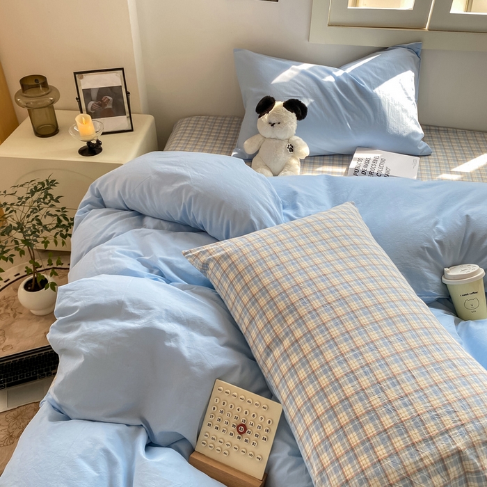 91家纺网 家纺一手货源 找家纺 繁花家居 2025新款高克重水洗棉云朵棉条纹撞色系列四件套 可可白+咖条