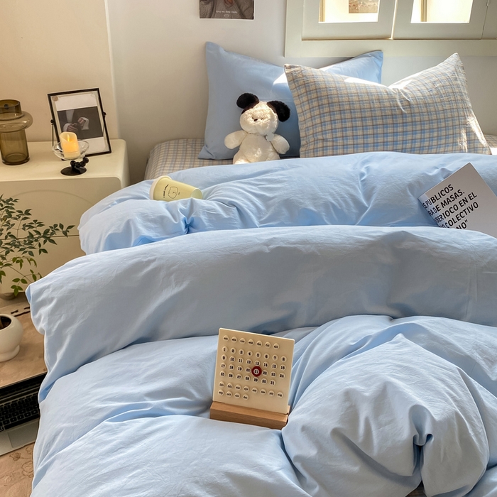 91家纺网 家纺一手货源 找家纺 繁花家居 2025新款高克重水洗棉云朵棉条纹撞色系列四件套 可可白+咖条