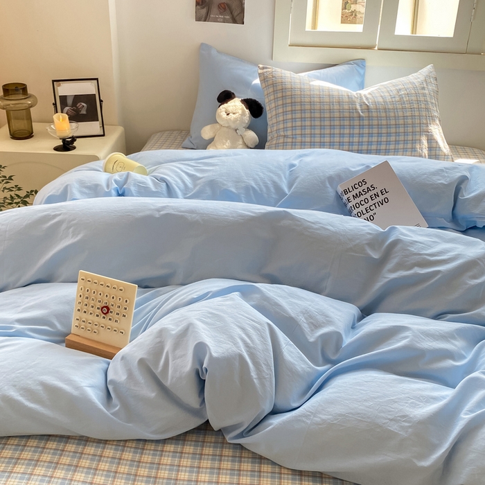 91家纺网 家纺一手货源 找家纺 繁花家居 2025新款高克重水洗棉云朵棉条纹撞色系列四件套 可可白+咖条