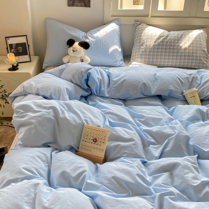 繁花家居 2025新款高克重水洗棉云朵棉条纹撞色系列四件套 可可白+咖条