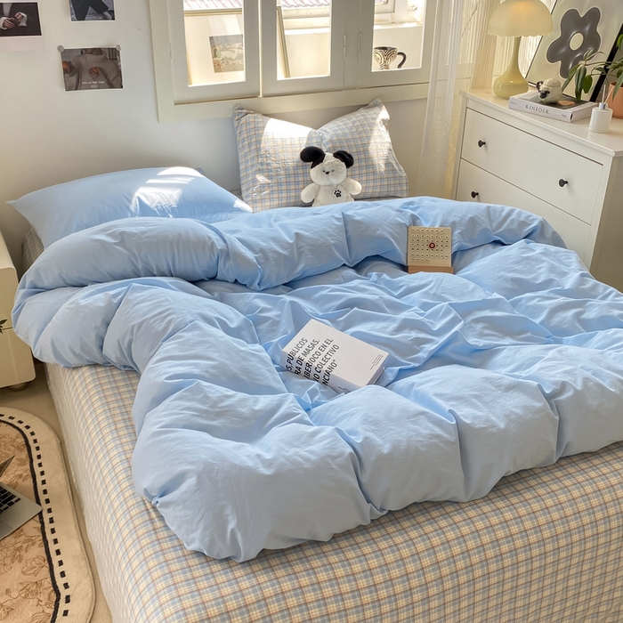 91家纺网 家纺一手货源 找家纺 繁花家居 2025新款高克重水洗棉云朵棉条纹撞色系列四件套 可可白+咖条