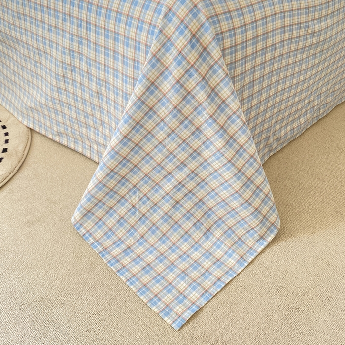 91家纺网 家纺一手货源 找家纺 繁花家居 2025新款高克重水洗棉云朵棉条纹撞色系列四件套 可可白+咖条