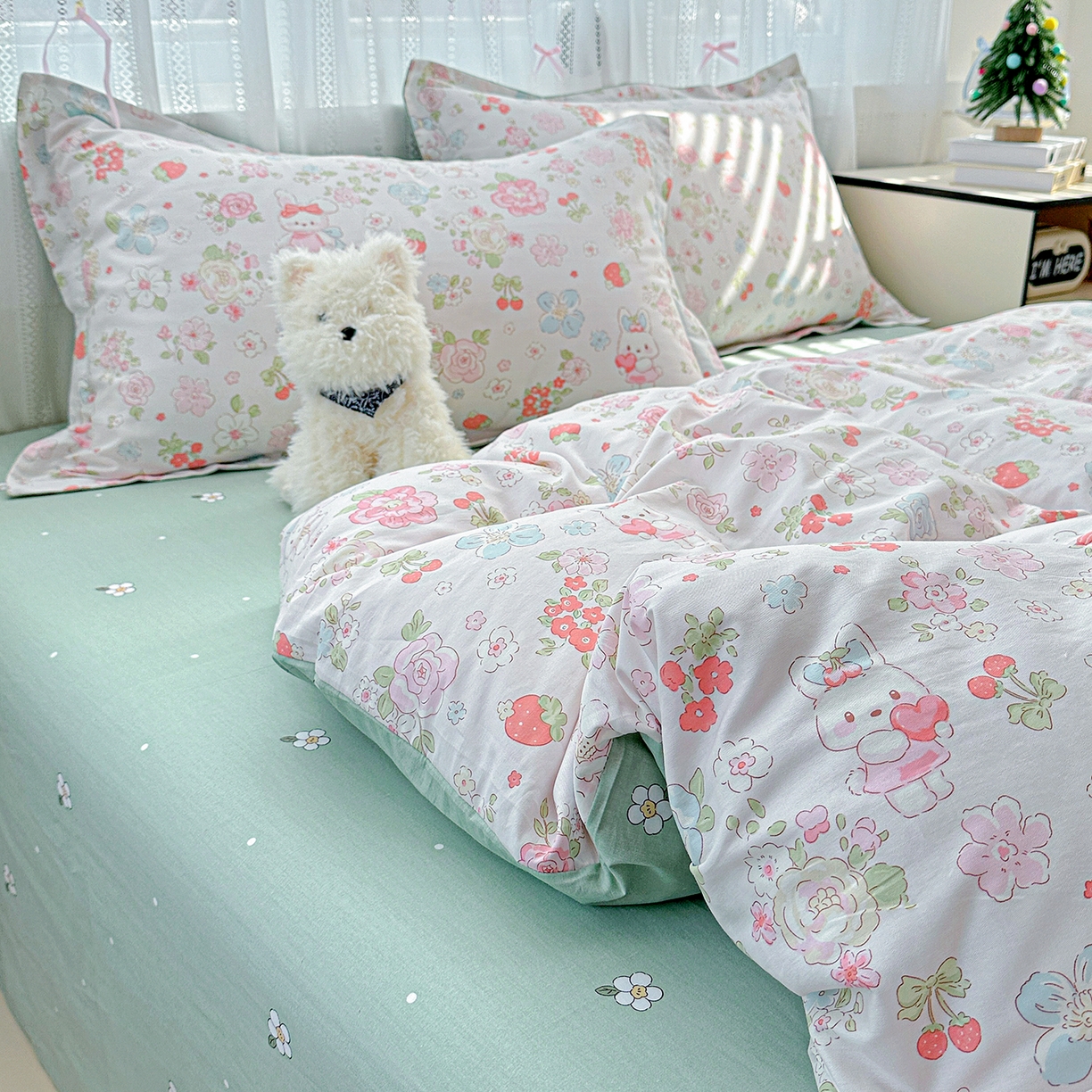 91家纺网 家纺一手货源 找家纺 恩泽家纺 2025新款全棉纯棉12868喷气印花系列四件套-第二批 宾果兔