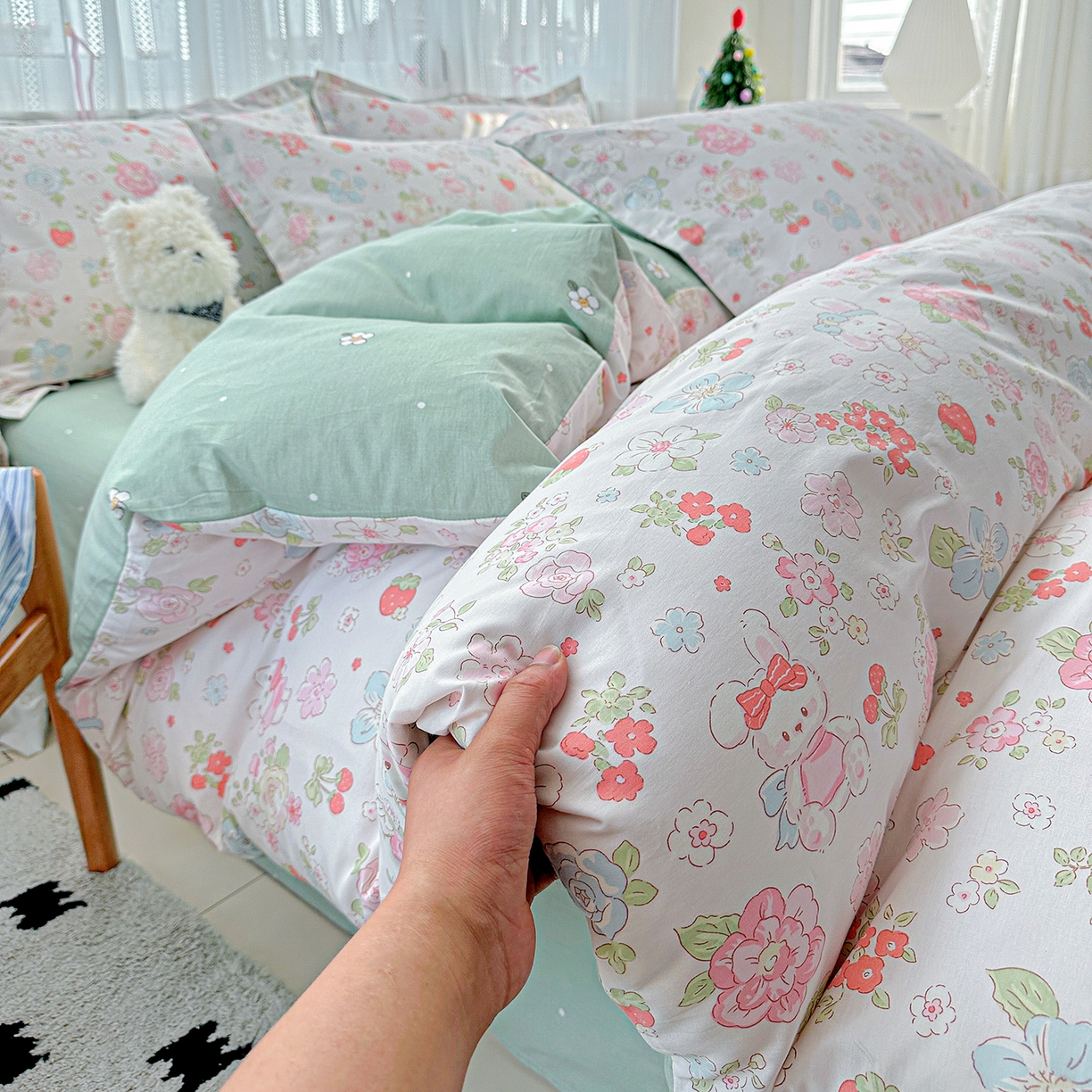 91家纺网 家纺一手货源 找家纺 恩泽家纺 2025新款全棉纯棉12868喷气印花系列四件套-第二批 宾果兔