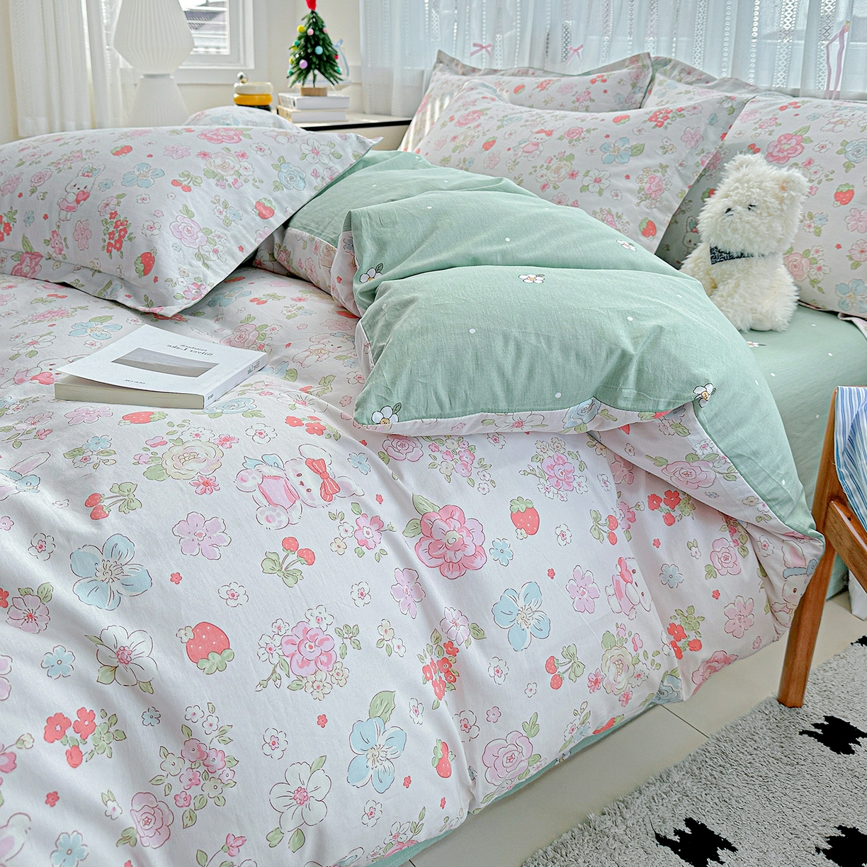 91家纺网 家纺一手货源 找家纺 恩泽家纺 2025新款全棉纯棉12868喷气印花系列四件套-第二批 宾果兔