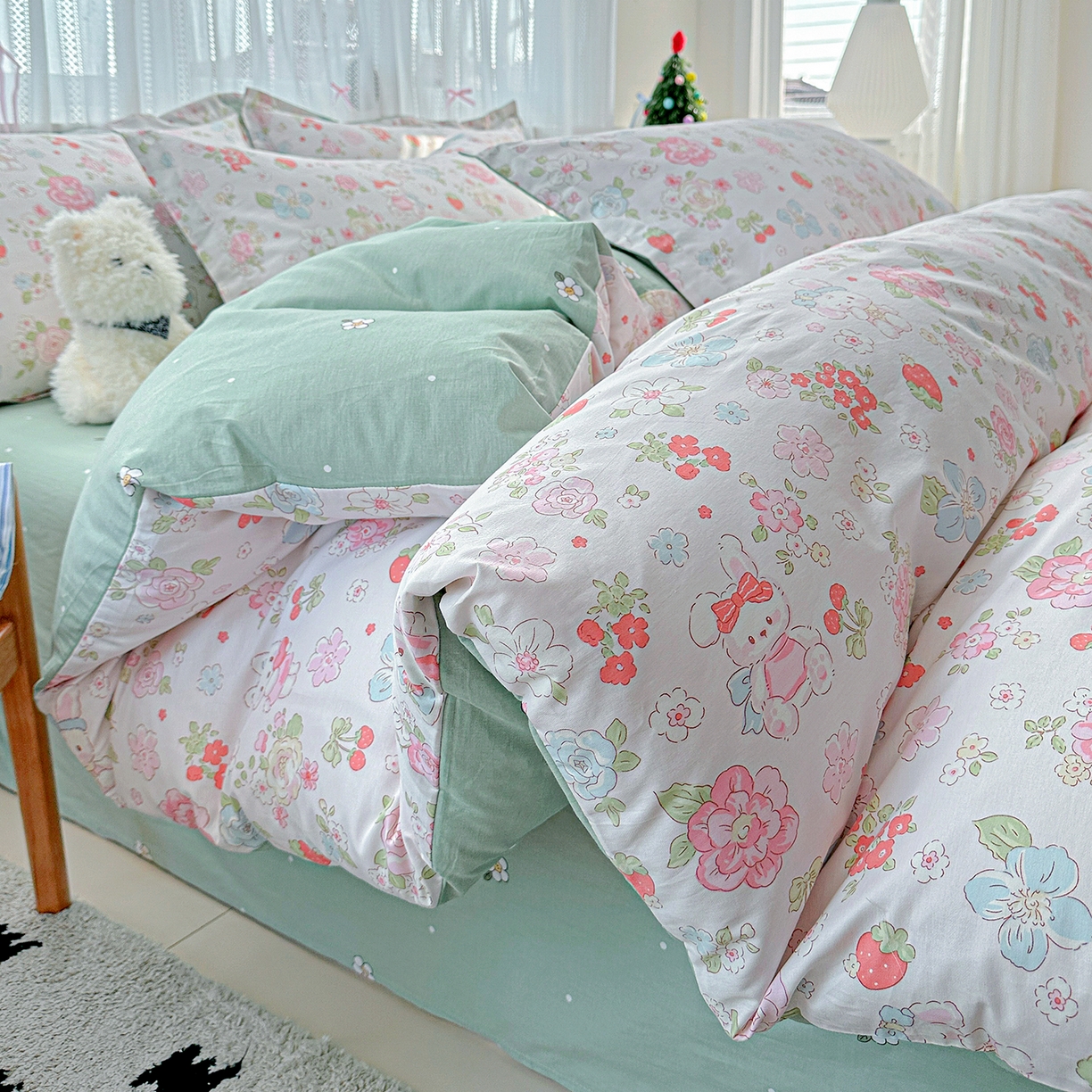 91家纺网 家纺一手货源 找家纺 恩泽家纺 2025新款全棉纯棉12868喷气印花系列四件套-第二批 宾果兔