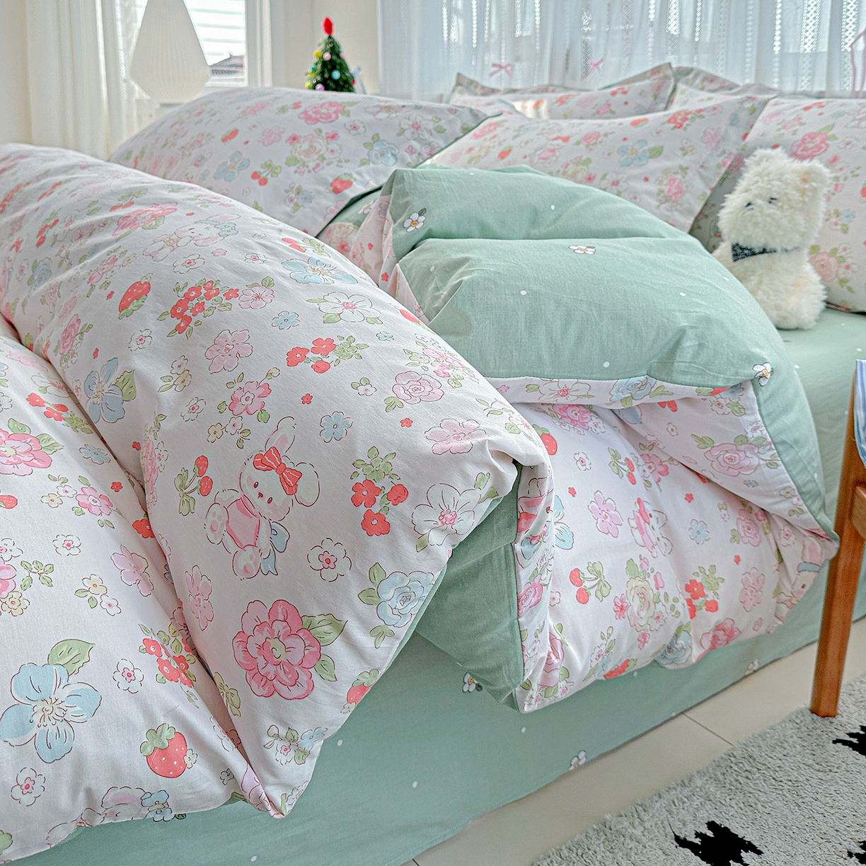 91家纺网 家纺一手货源 找家纺 恩泽家纺 2025新款全棉纯棉12868喷气印花系列四件套-第二批 宾果兔