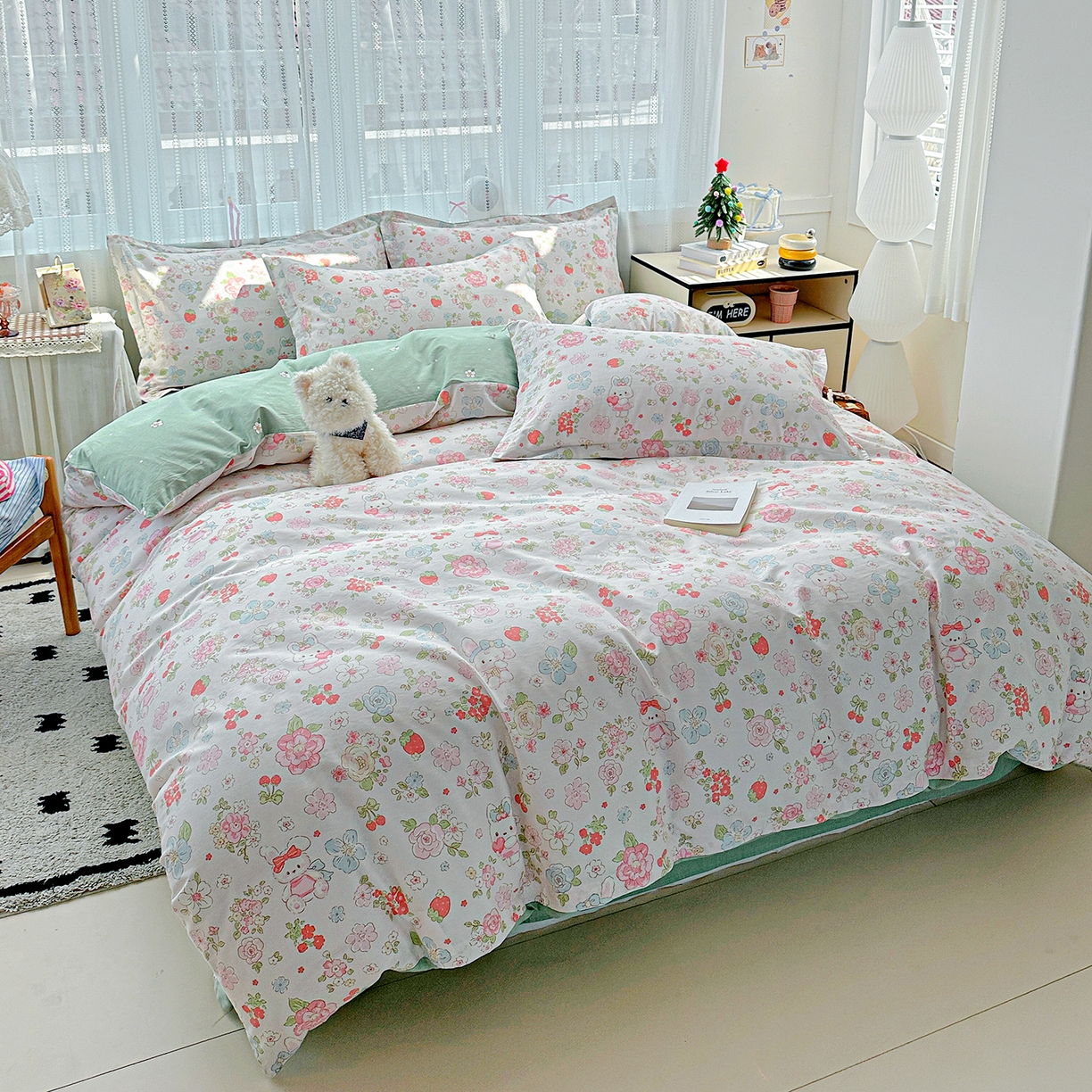 91家纺网 家纺一手货源 找家纺 恩泽家纺 2025新款全棉纯棉12868喷气印花系列四件套-第二批 宾果兔