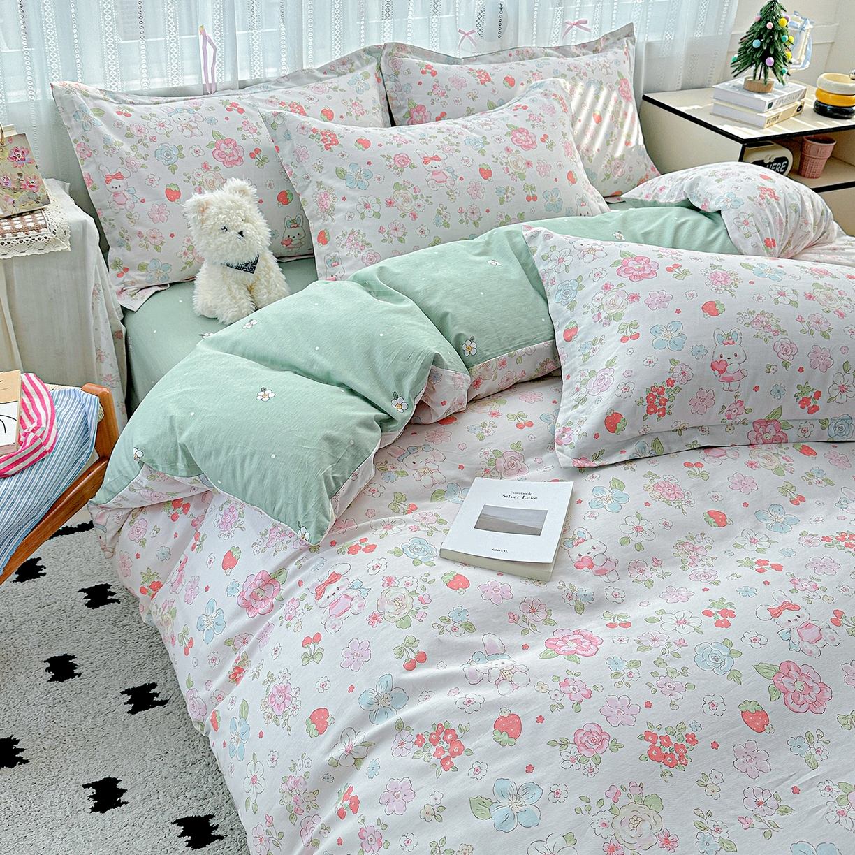 91家纺网 家纺一手货源 找家纺 恩泽家纺 2025新款全棉纯棉12868喷气印花系列四件套-第二批 宾果兔