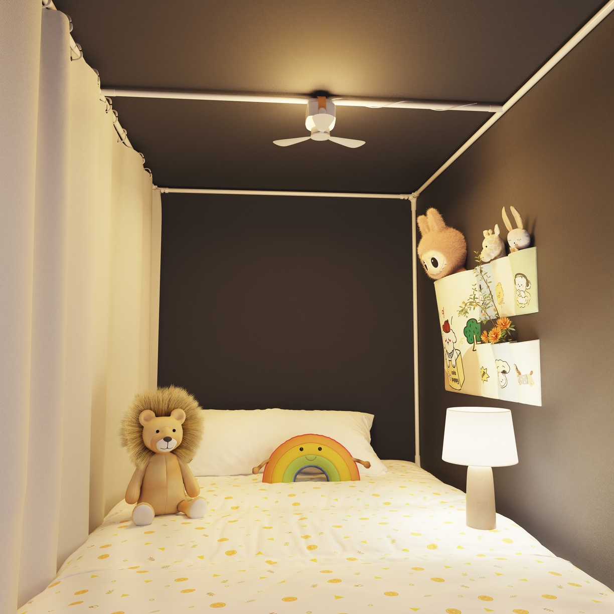 91家纺网 家纺一手货源 找家纺 伊而梦蚊帐2025新款升级非涂层静电植绒环保加厚加密透气五面强遮光100%物理遮光大空间0.9/1.2m学生蚊帐 快乐小熊-深蓝