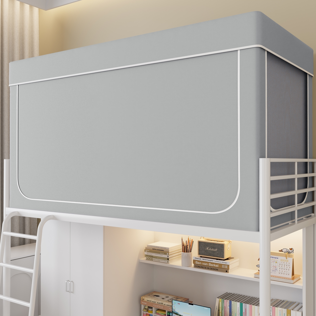 91家纺网 家纺一手货源 找家纺 伊而梦蚊帐2025新款升级非涂层静电植绒环保加厚加密透气五面强遮光100%物理遮光大空间0.9/1.2m学生蚊帐 玛瑙灰