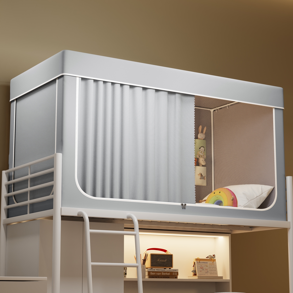 91家纺网 家纺一手货源 找家纺 伊而梦蚊帐2025新款升级非涂层静电植绒环保加厚加密透气五面强遮光100%物理遮光大空间0.9/1.2m学生蚊帐 玛瑙灰