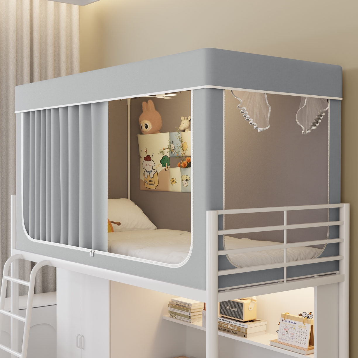 91家纺网 家纺一手货源 找家纺 伊而梦蚊帐2025新款升级非涂层静电植绒环保加厚加密透气五面强遮光100%物理遮光大空间0.9/1.2m学生蚊帐 玛瑙灰