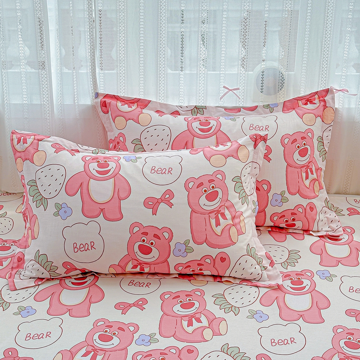 91家纺网 家纺一手货源 找家纺 恩泽家纺 2025新款全棉纯棉12868喷气印花系列四件套-第二批 草莓熊