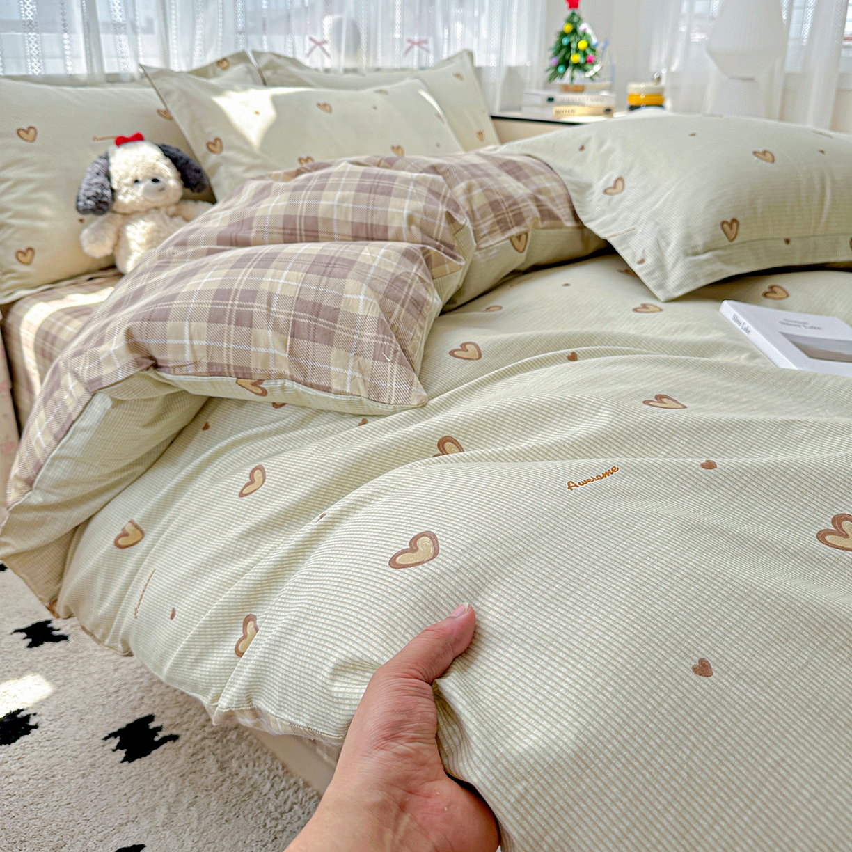 91家纺网 家纺一手货源 找家纺 恩泽家纺 2025新款全棉纯棉12868喷气印花系列四件套-第二批 初恋心