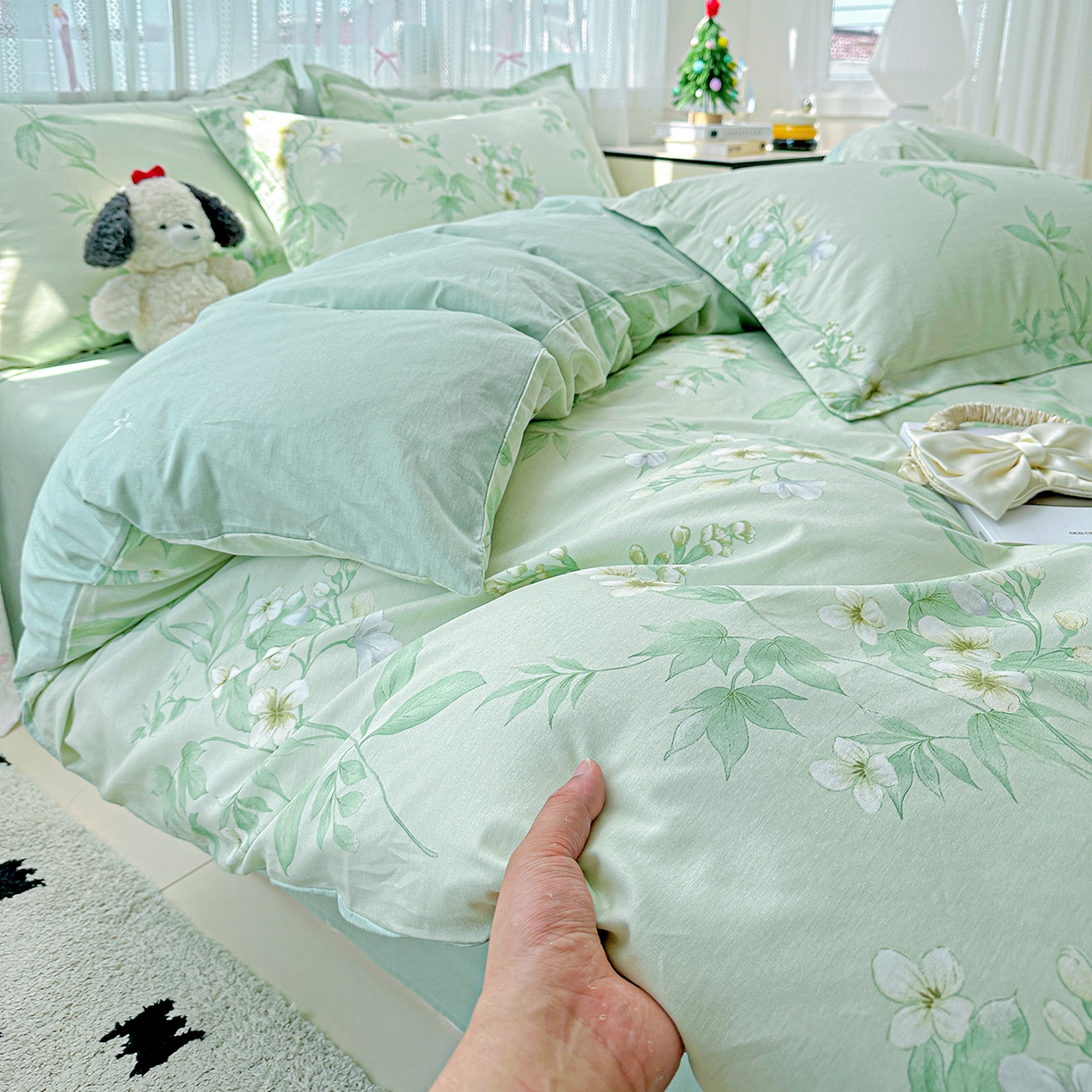 91家纺网 家纺一手货源 找家纺 恩泽家纺 2025新款全棉纯棉12868喷气印花系列四件套-第二批 东方树叶