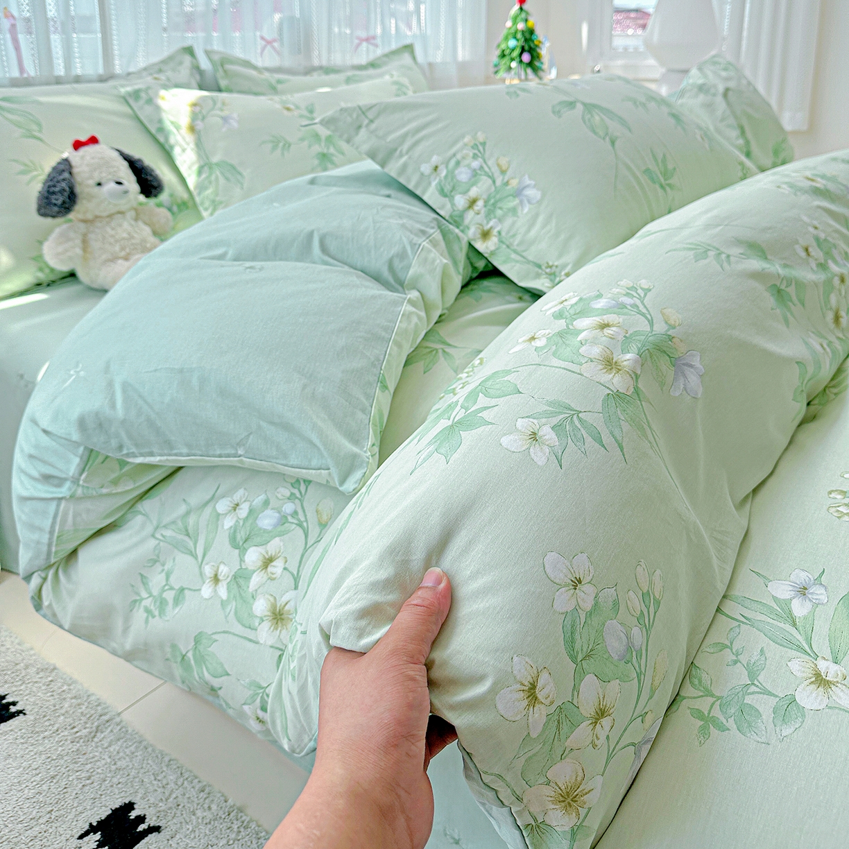 91家纺网 家纺一手货源 找家纺 恩泽家纺 2025新款全棉纯棉12868喷气印花系列四件套-第二批 东方树叶