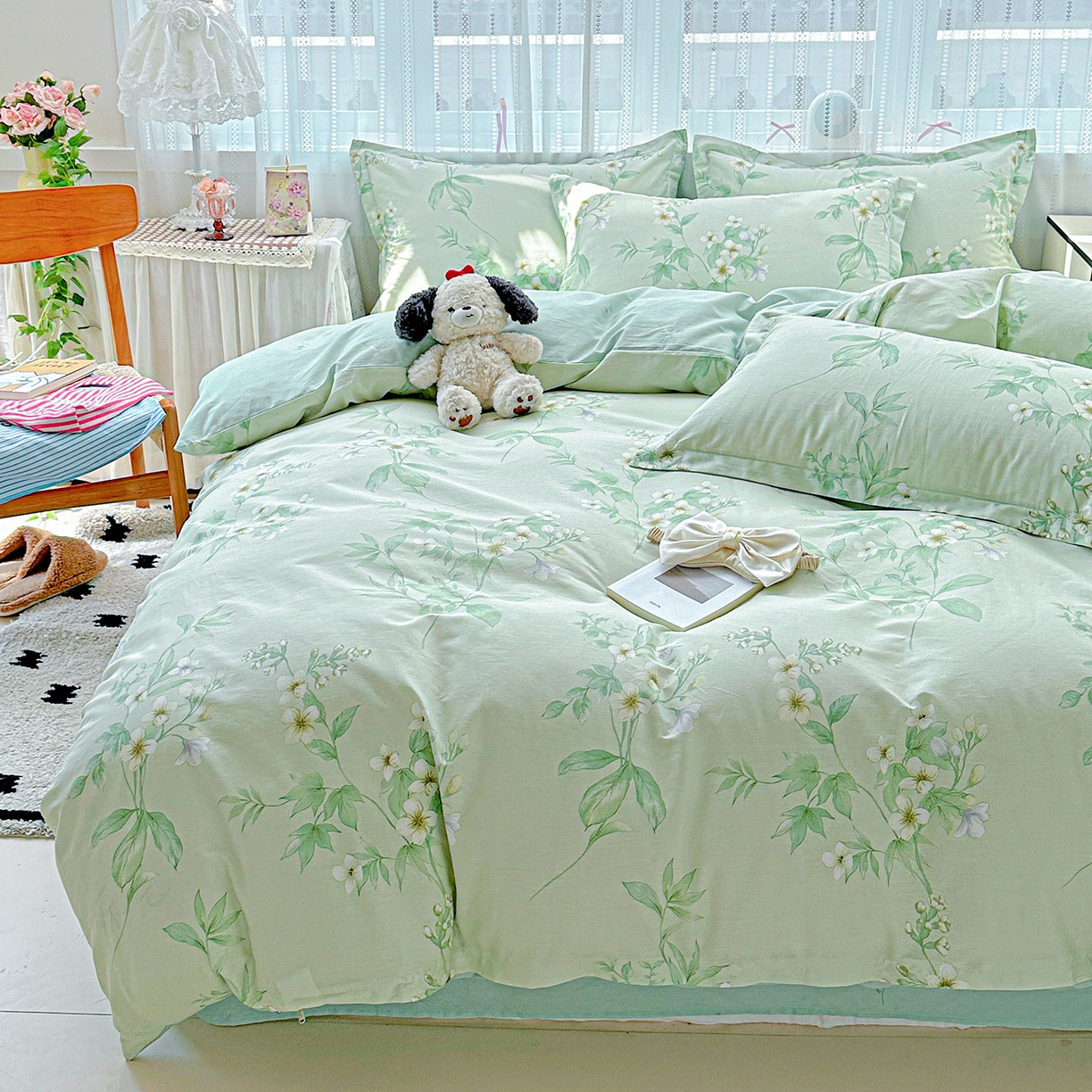 91家纺网 家纺一手货源 找家纺 恩泽家纺 2025新款全棉纯棉12868喷气印花系列四件套-第二批 东方树叶