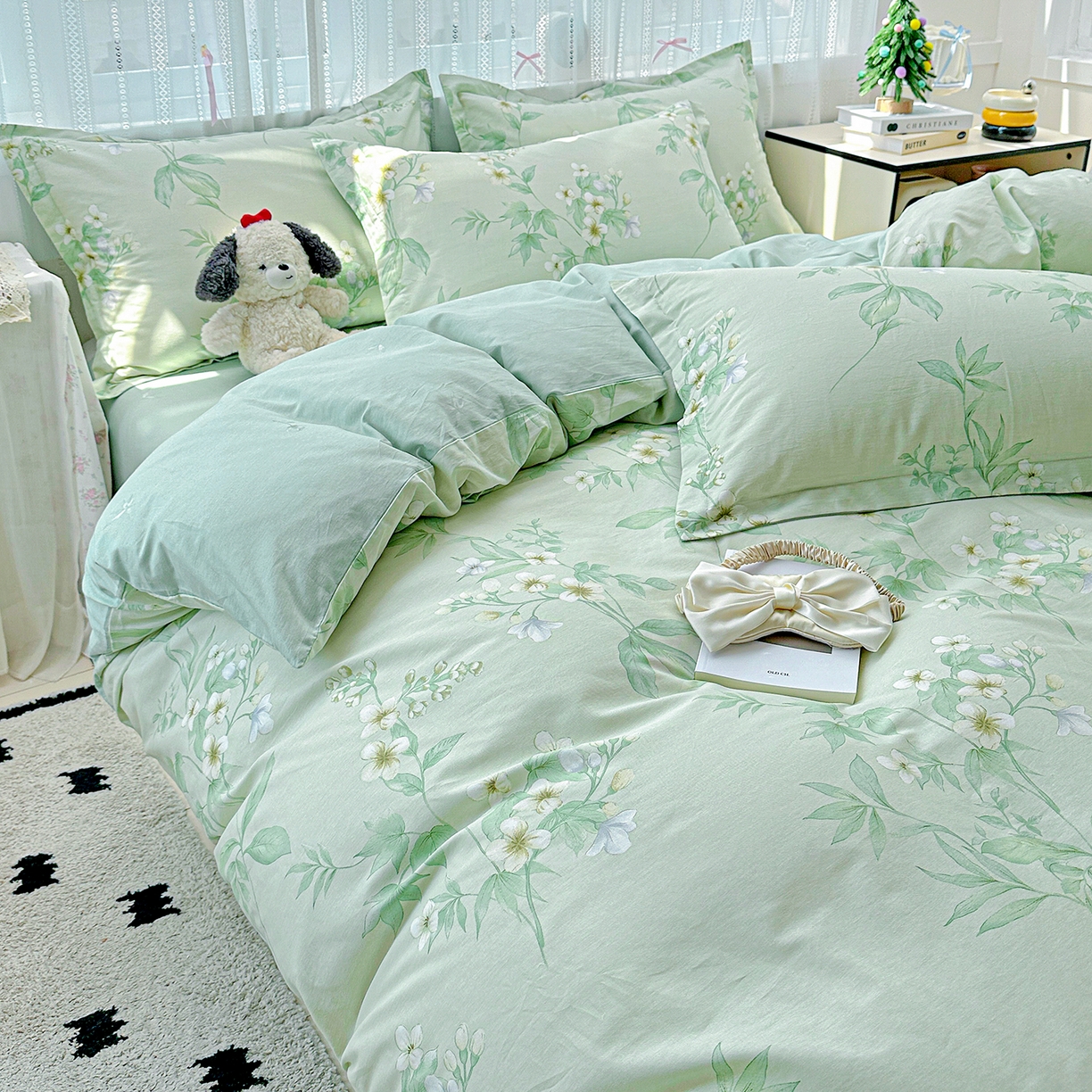 91家纺网 家纺一手货源 找家纺 恩泽家纺 2025新款全棉纯棉12868喷气印花系列四件套-第二批 东方树叶