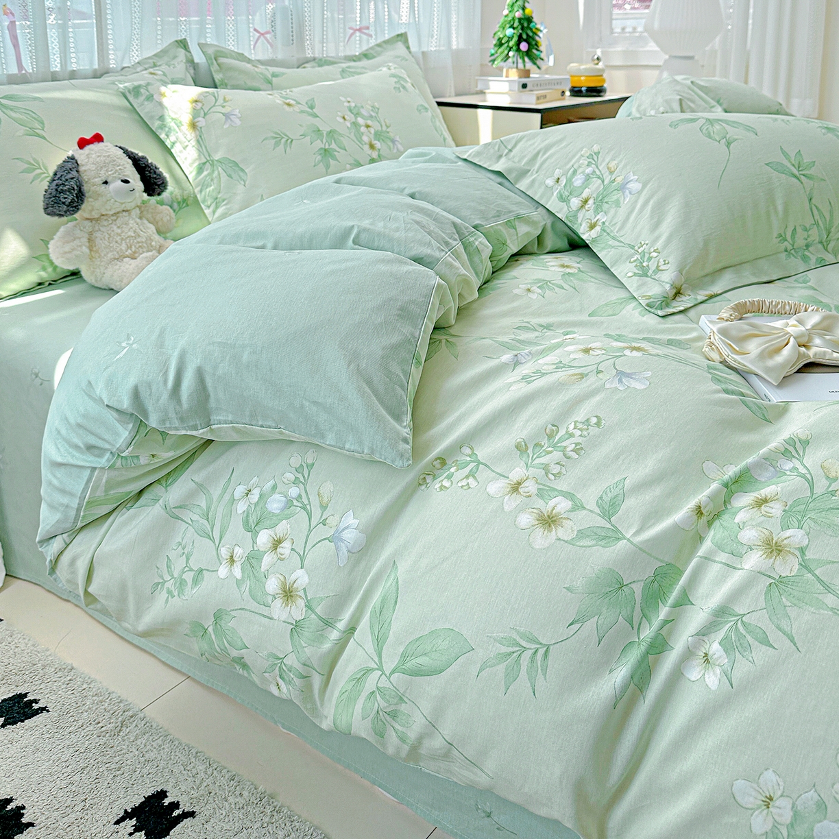 91家纺网 家纺一手货源 找家纺 恩泽家纺 2025新款全棉纯棉12868喷气印花系列四件套-第二批 东方树叶