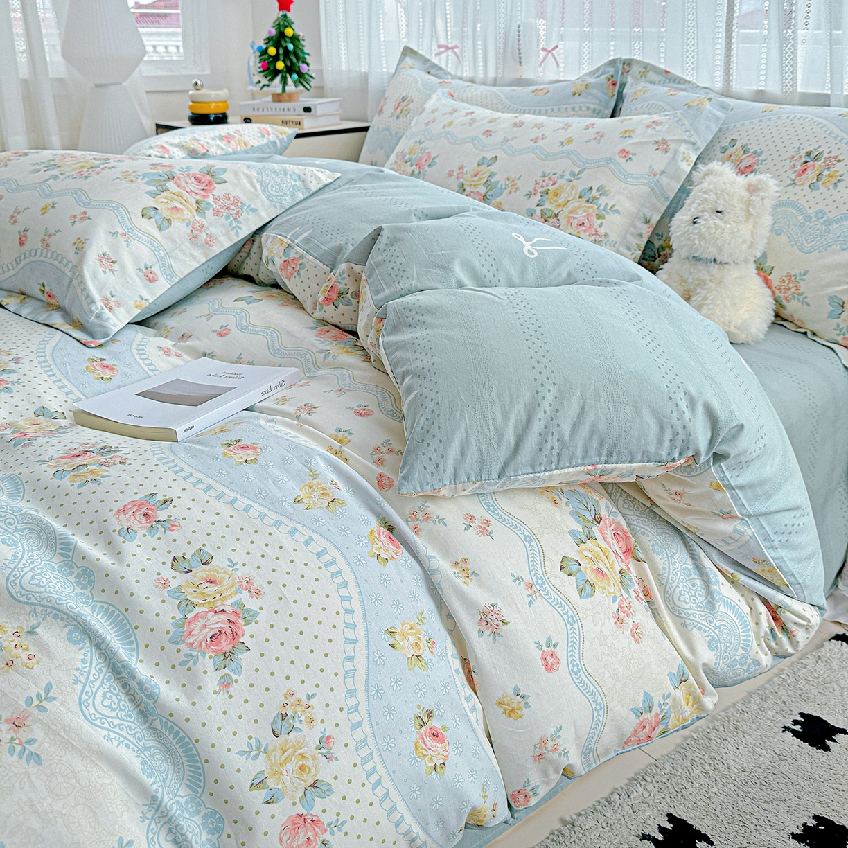 91家纺网 家纺一手货源 找家纺 恩泽家纺 2025新款全棉纯棉12868喷气印花系列四件套-第二批 法式小香