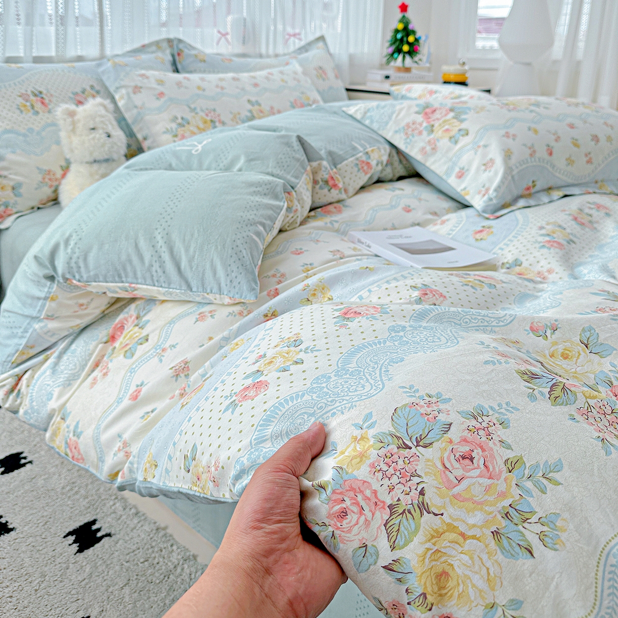 91家纺网 家纺一手货源 找家纺 恩泽家纺 2025新款全棉纯棉12868喷气印花系列四件套-第二批 法式小香