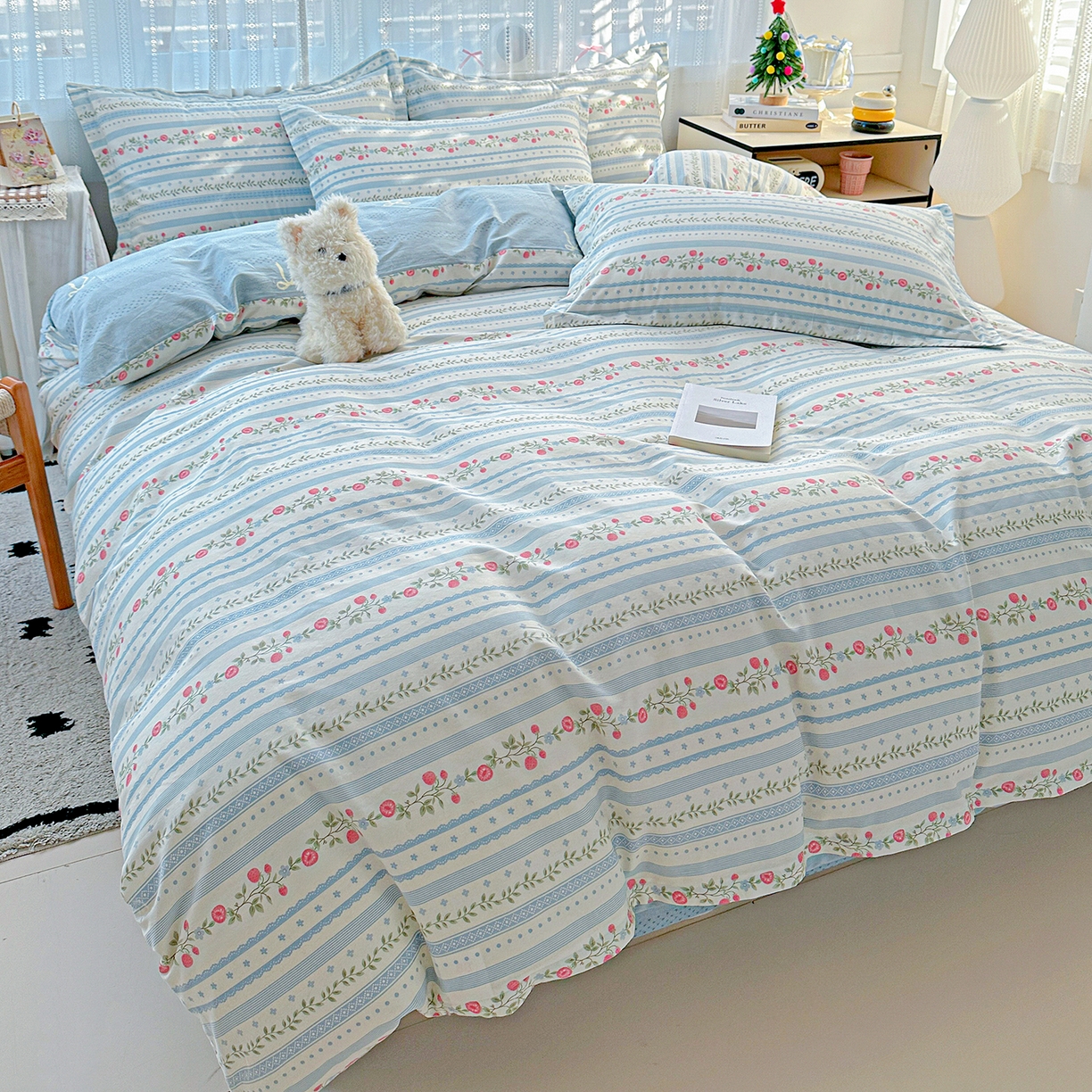 91家纺网 家纺一手货源 找家纺 恩泽家纺 2025新款全棉纯棉12868喷气印花系列四件套-第二批 花梦间