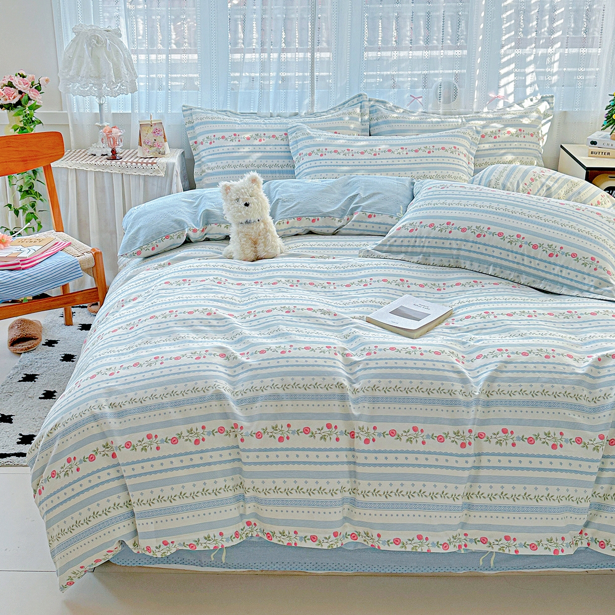 91家纺网 家纺一手货源 找家纺 恩泽家纺 2025新款全棉纯棉12868喷气印花系列四件套-第二批 花梦间